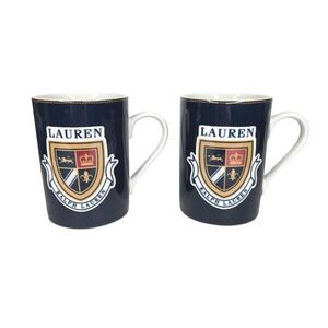 LAUREN RALPH LAUREN Navy Blue Knockhill Coat Of Arms Shield Porcelain Mug